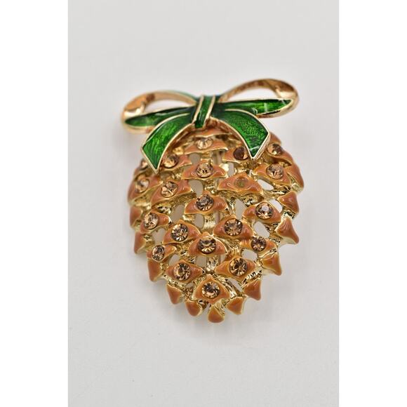 Napier Vintage Pine Cone Pin Brooch Crystal Enamel Gold Christmas Signed Bin4 - Picture 4 of 12